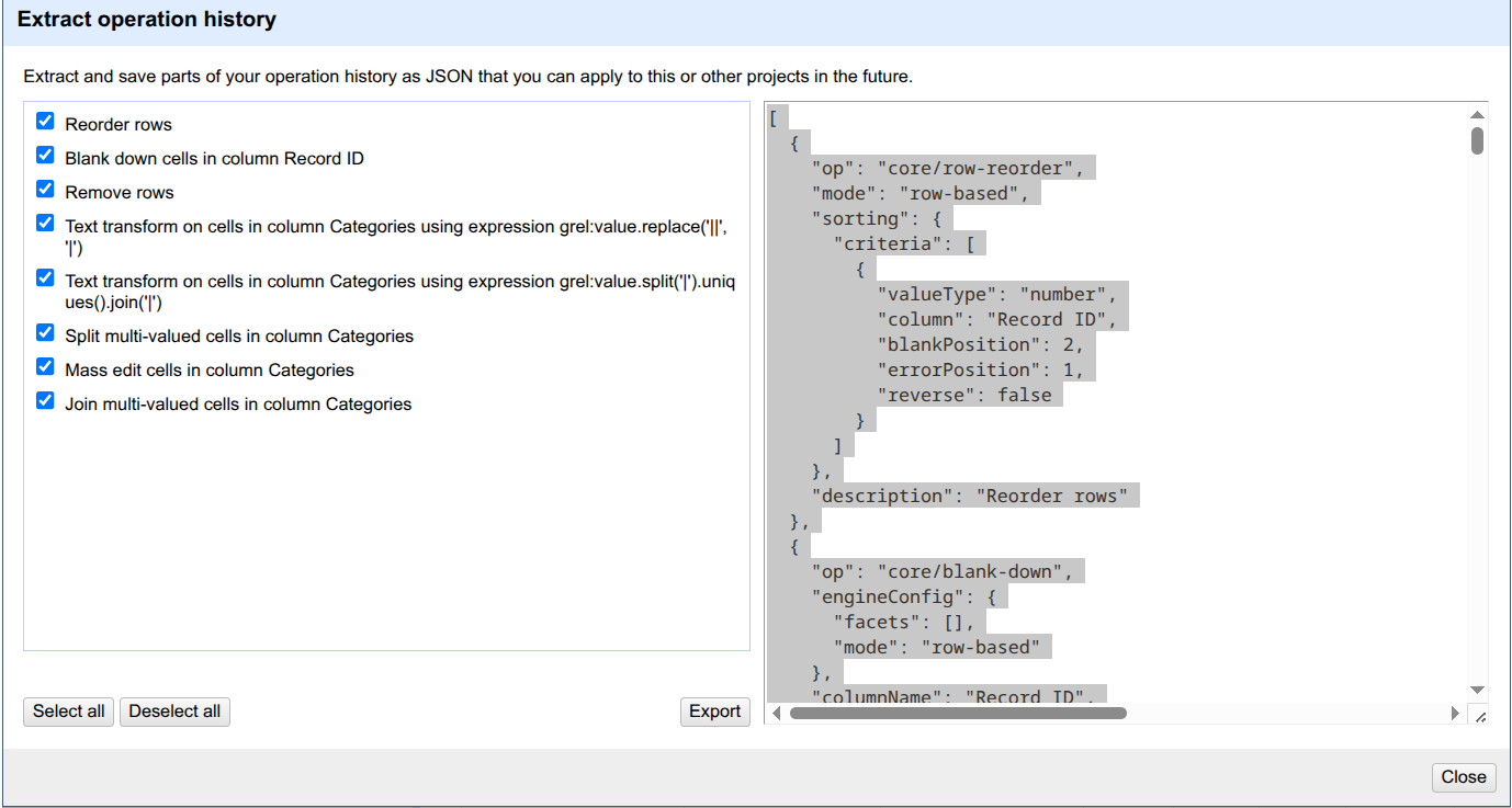 Extract OpenRefine GUI.