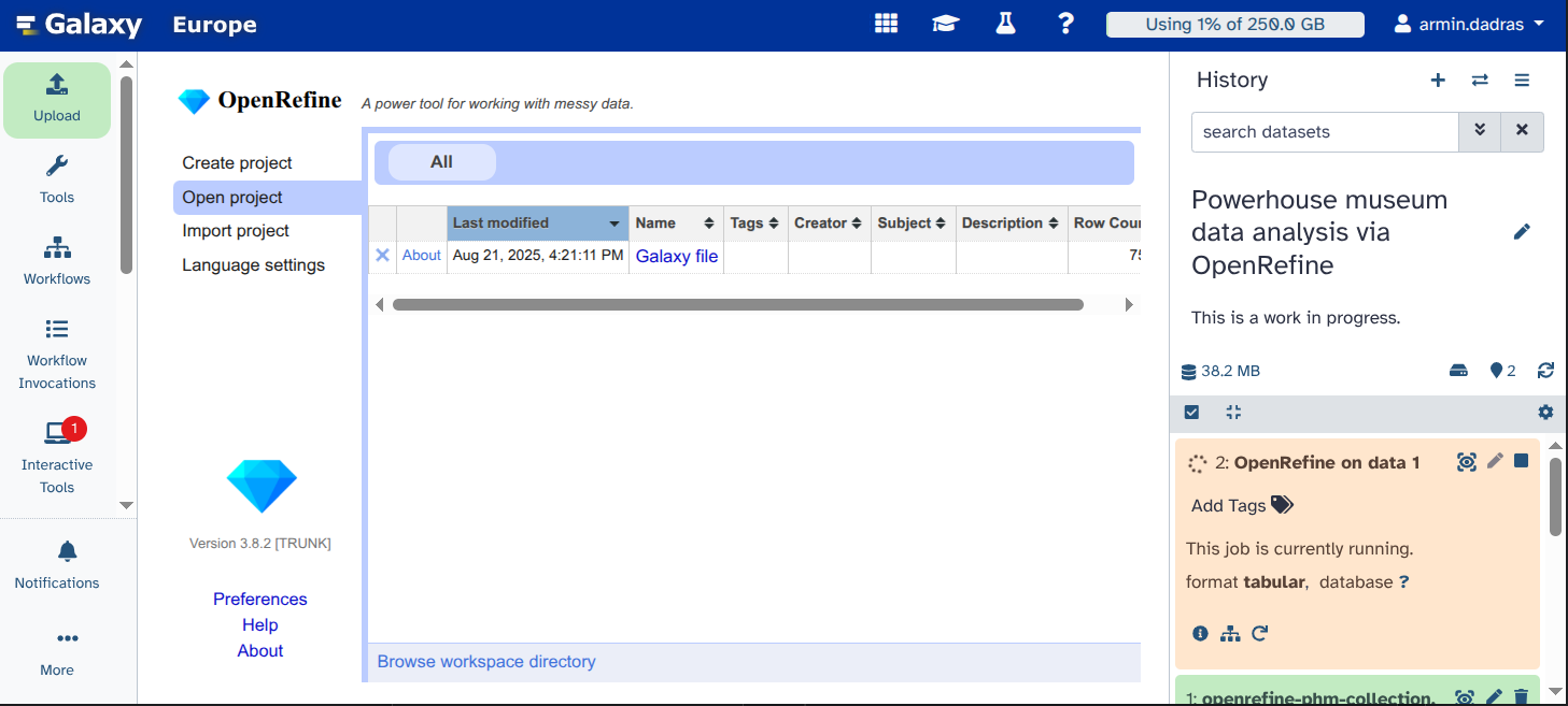 Open OpenRefine Open Project as an input.