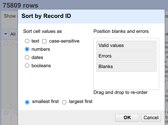 Sort Record ID options.